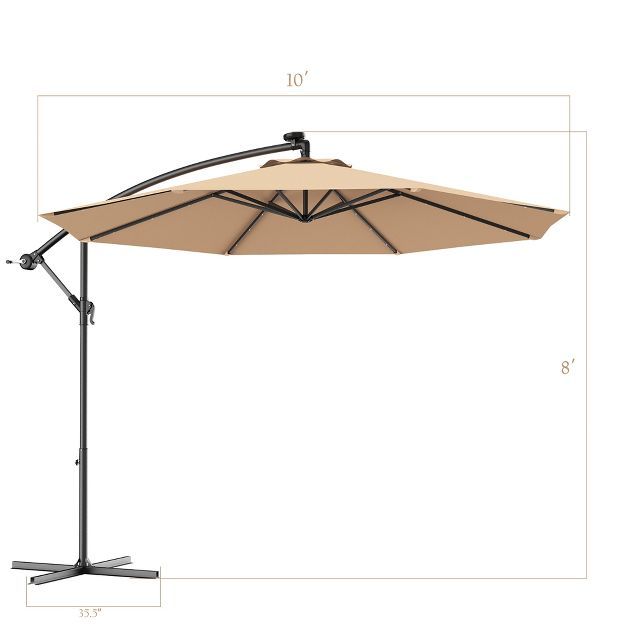 Costway 10' Hanging Solar LED Umbrella W/ Cross Base Beige | Target