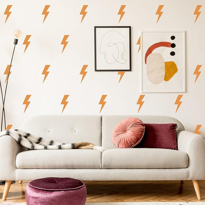 Large Orange Vinyl Lighting Bolt Wall Decals,Peel and Stick Modern Thunder Stickers for Teens Boy... | Amazon (US)