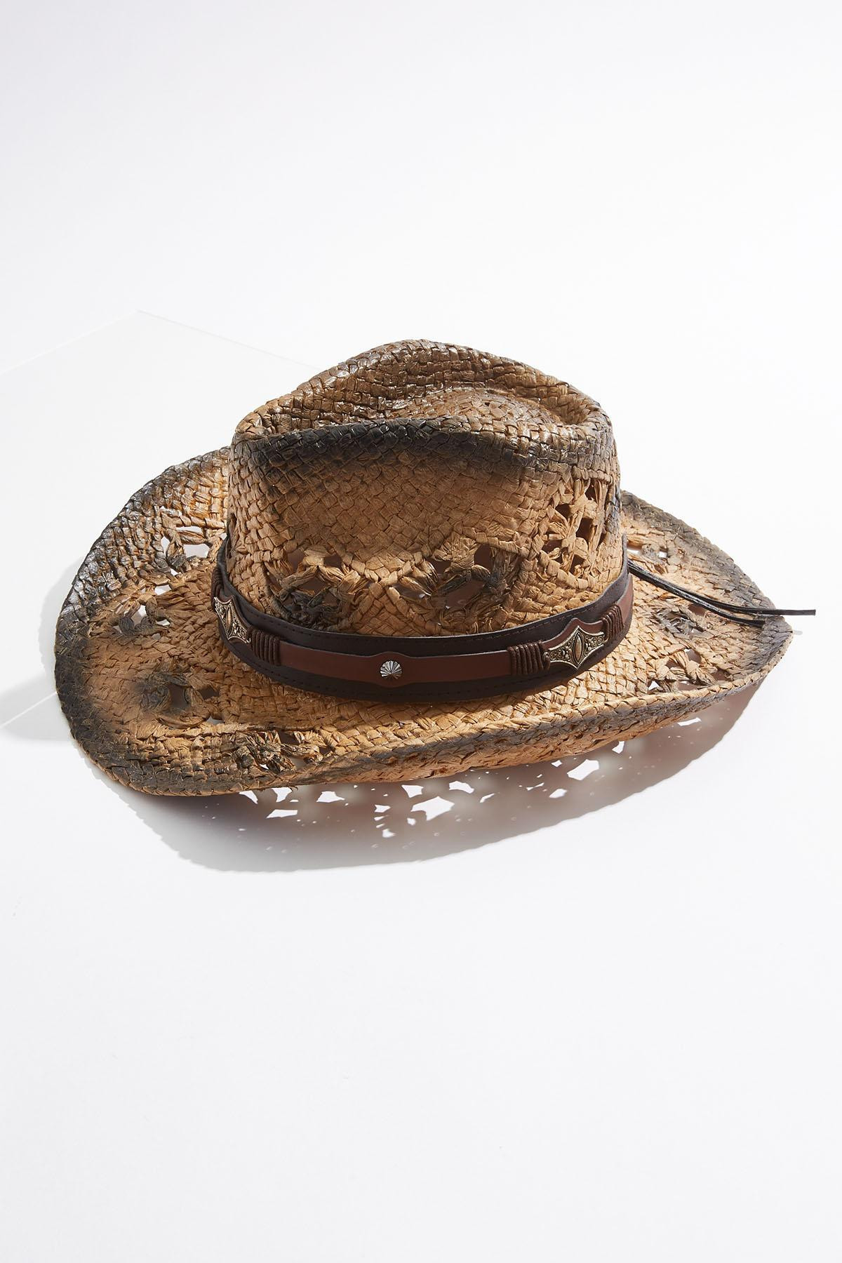 Straw Faux Leather Band Cowboy Hat - Brown | Cato Fashions