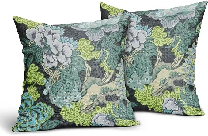 Sweetshow Dark Green Flowers Pillow Covers 20x20 Inch 2 Packs Spring Vintage Green Throw Pillows ... | Amazon (US)
