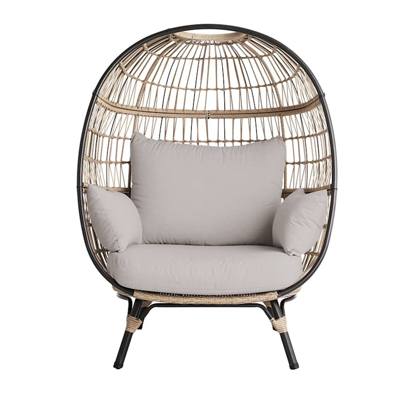 Paloma Taupe Wicker with Sand Cushions Oversized Patio Egg Chair | At Home
