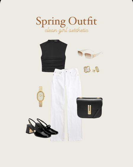 spring outfits, spring outfits 2024, spring outfits amazon, spring fashion, february outfit, casual spring outfits, spring outfit ideas, cute spring outfits, cute casual outfit, date night outfit, date night outfits, black bag, jw pei bag, shoulder bag, vacation outfit, resort outfit, spring outfit, resort wear, gold earrings, black t shirt, black tank top, gold watch, abercrombie jeans, jean, jeans, high waisted jeans, wide leg jeans, white jeans, slingback shoes, white sunglasses, amazon sunglasses, abercrombie tank top, black tank top, demellier bag, black shoulder bag, clean girl aesthetic 