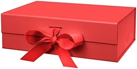 10.5"X7.5"X3.1" Red Magnetic Gift Box with Lid and Ribbon for Presents | Amazon (US)