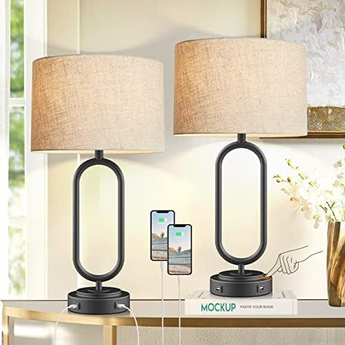 Touch Control Table Lamp Set of 2, PARTPHONER 3-Way Dimmable Modern Nightstand Lamp with 2 USB Ports | Amazon (US)