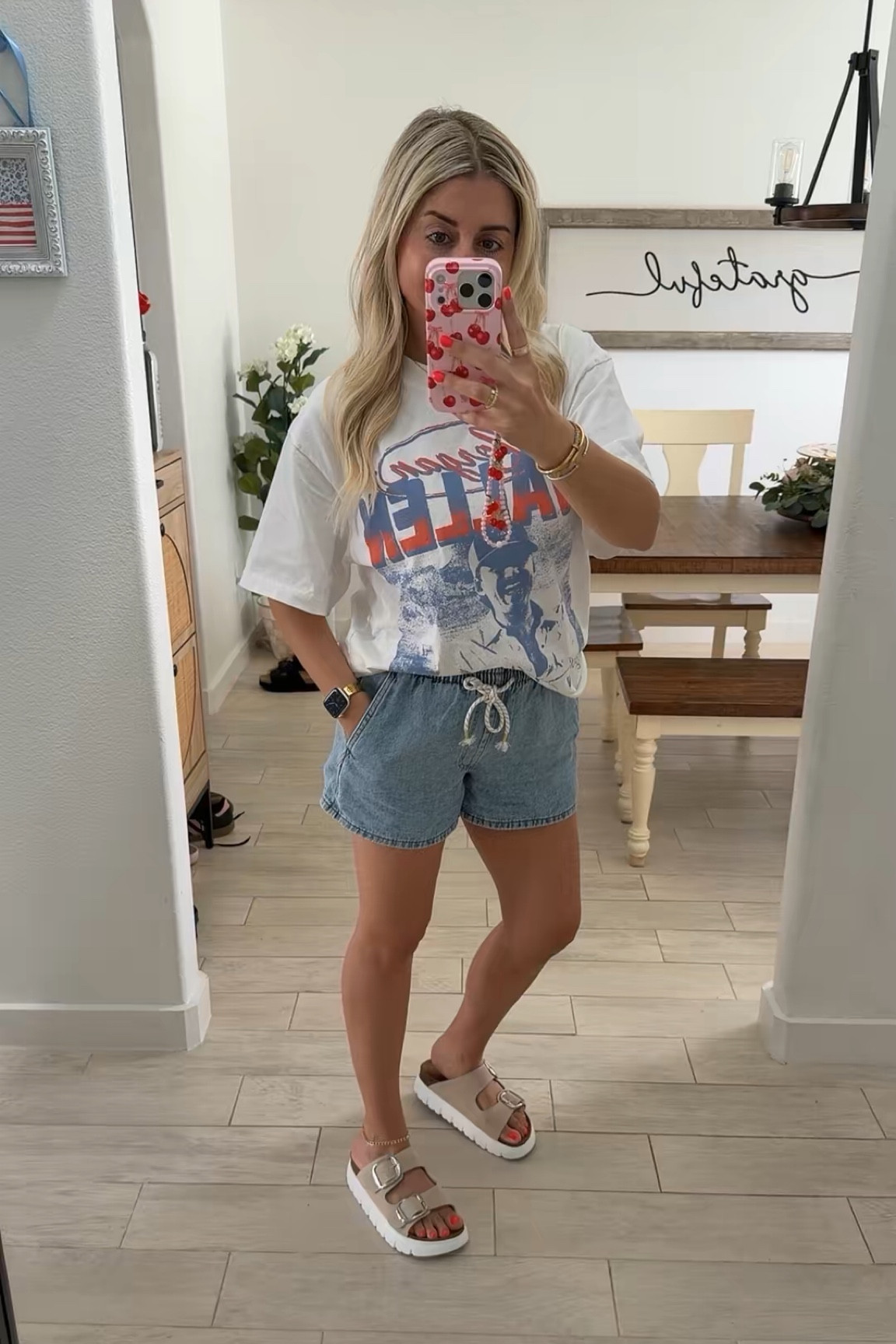 Casual comfy outfit
Morgan wallen tee m
Denim shorts are so soft small
Sandals tts 

#LTKootd