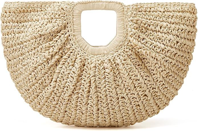 Straw Beach Bag for Womens Summer Handwoven Straw Travel Beach Tote Bags Stylish Straw Totes Hand... | Amazon (US)