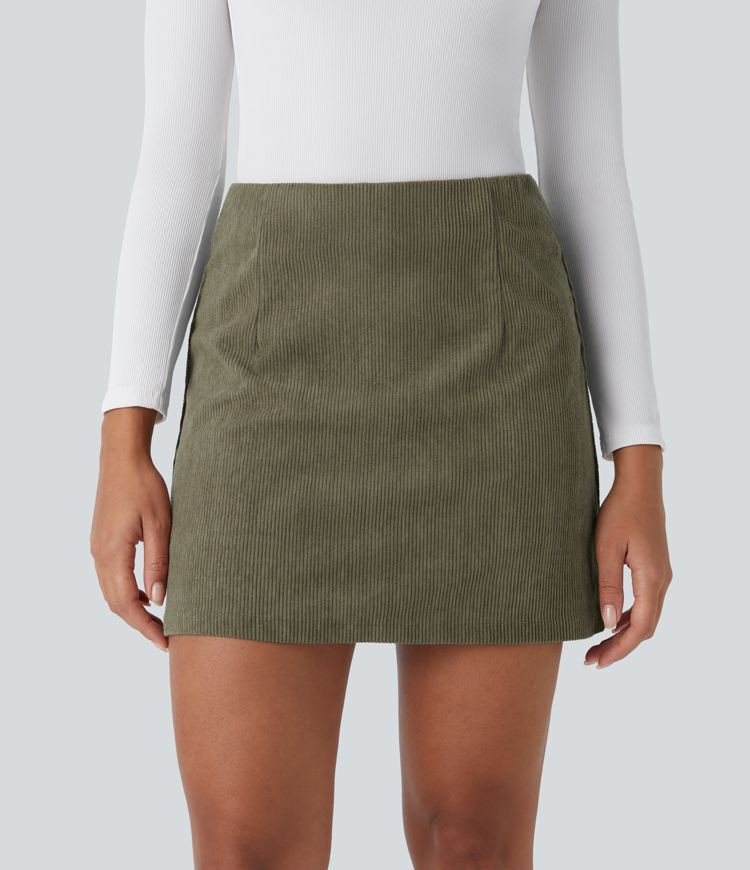 Women’s High Waisted 2-in-1 A Line Mini Corduroy Casual Skirt-Longer Length - Halara | HALARA