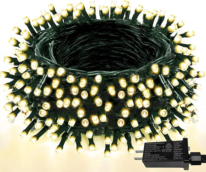 99FT 300 LED Green Wire Christmas String Lights Outdoor Indoor, Memory Function & Timer & 8 Modes... | Amazon (US)