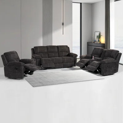 3 Piece Modern Fabric Manual Recliner Sofa Set, Couch, Loveseat w/Console, Recliner | Wayfair North America