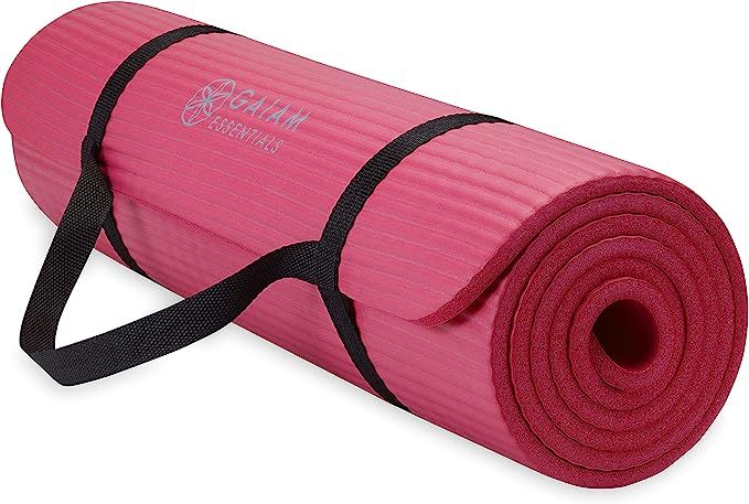 Gaiam Essentials Thick Yoga Mat Fitness & Exercise Mat with Easy-Cinch Yoga Mat Carrier Strap, 72... | Amazon (US)