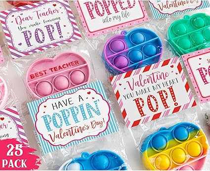 Valentines Day Gifts for Kids - Set of 25 Valentine Cards with Heart Pop Keychains - Bulk Fidget ... | Amazon (US)