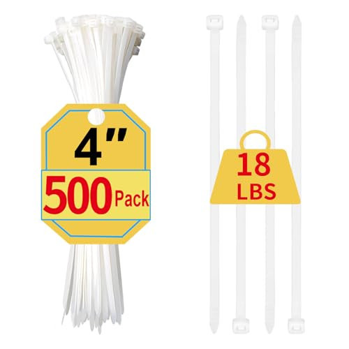 Small Zip Ties 4 Inch, 500 Pack, Mini White Cable Ties for Electronics, Wires, Nylon/Plastic Clear Zip Ties for Home Improvement, Office & Outdoor Use, 18lb Tensile Strength. | Amazon (US)