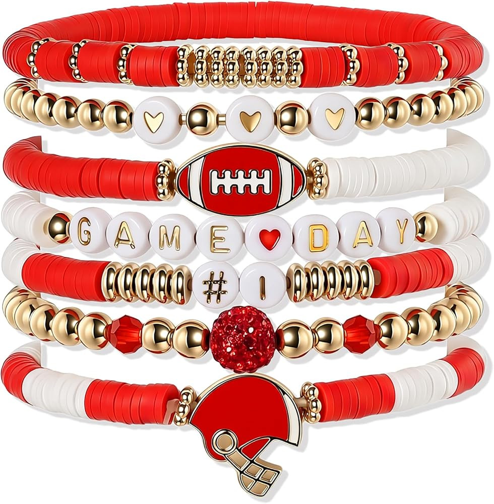 Sporty Chic Bracelets for Women Vibrant Blue White Red Gold Stretch Heishi Clay Beaded Bracelets ... | Amazon (US)