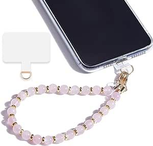 Lostars Marble Beaded Phone Wrist Strap, Rose Quartz, 14K Gold, Adjustable, Hands-Free | Amazon (US)