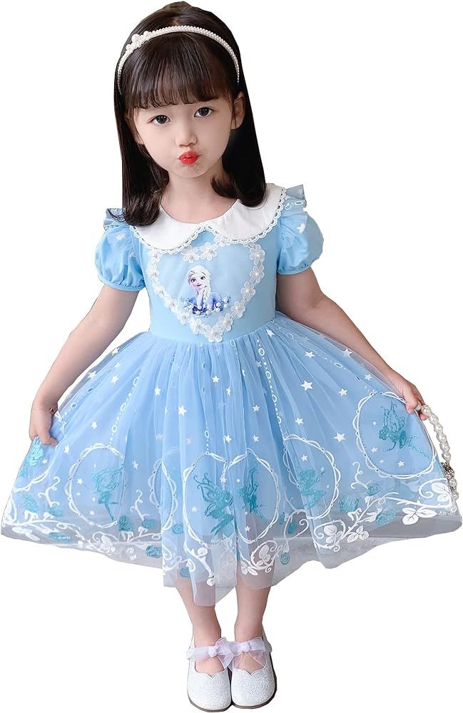Snow Queen Elsa and Anna Princess Girls' Short/Long Sleeve Tutu Dress Costume with Cape | Amazon (US)
