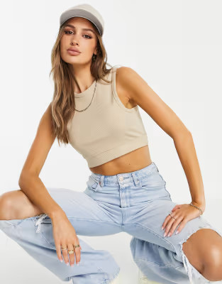 NA-KD ribbed crop top in beige | ASOS (Global)