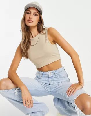 NA-KD ribbed crop top in beige | ASOS (Global)