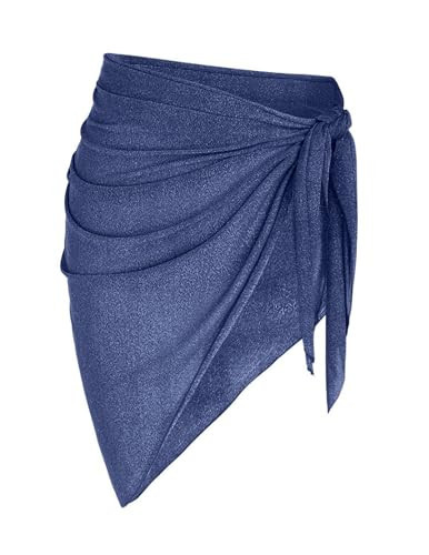 ZAFUL Sarong Coverups for Women Beach Bikini Wrap Semi Sheer Short Skirt Metallic Shiny Scarf for Swimwear | Amazon (US)