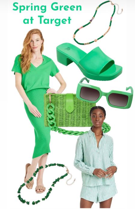 Green is going to be everywhere this spring, and Target already has so many looks to prove it! Spring green shirt, green skirt, ribbed skirt, ribbed green shirt, green platform shoes, rubber shoes, platform heels, bead necklace, matching set, matching short set, short and shirt set, spring break set, spring break outfit, travel outfit, travel look, spring break look, beach look, beach outfit, swimsuit coverup, matching outfit, striped shirt, green tee, beaded necklace, beaded jewelry, green purse, rattan purse, beach bag, beach purse, pool bag, resort wear, resort look, resort style, vacation outfit, vacation look

#LTKunder50 #LTKSeasonal #LTKFestival