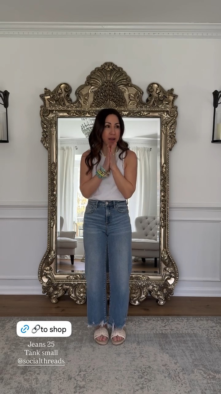 Jeans 25. Small white tank. Sandals TTS.

#LTKPetite #LTKOver40