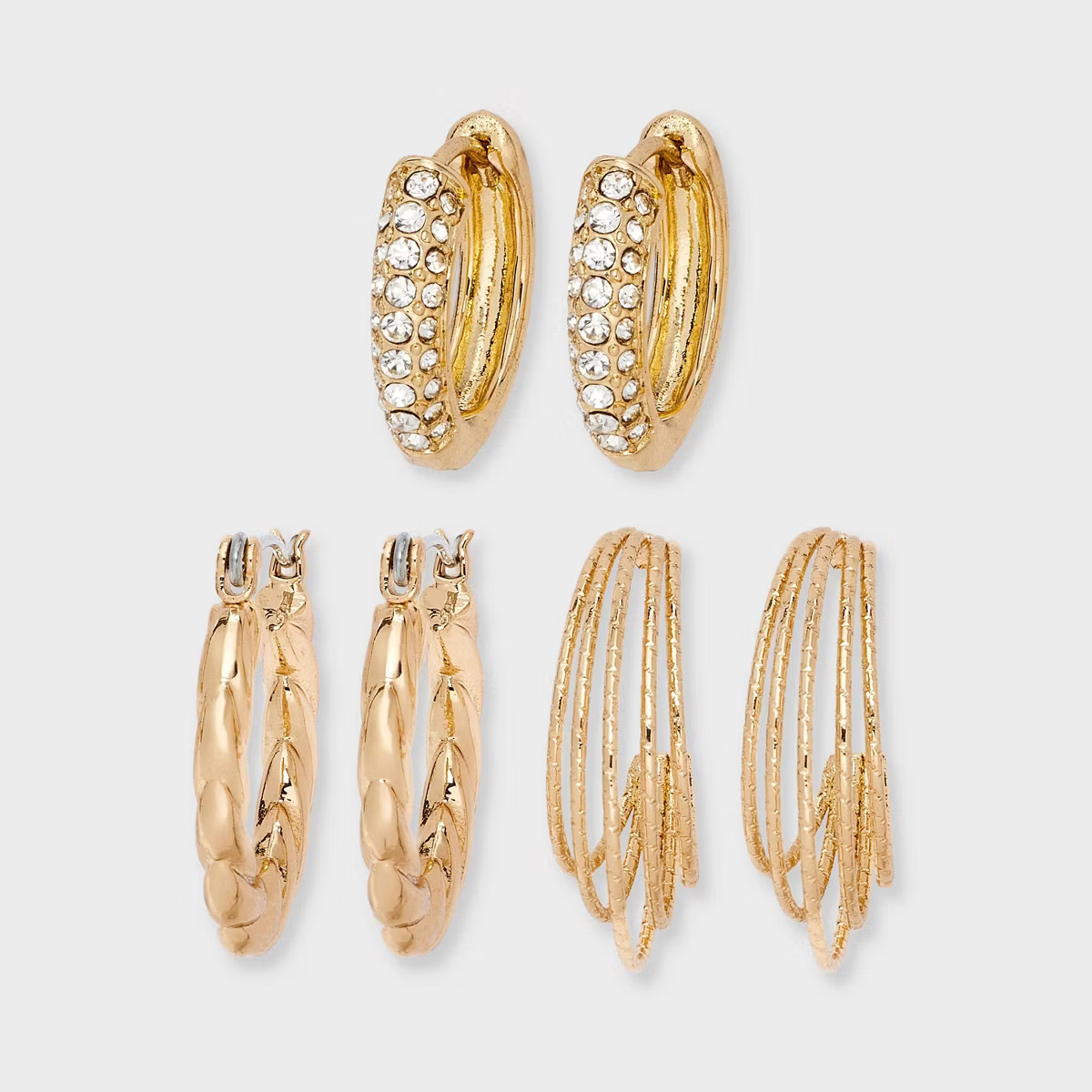 Fancy Crystal Hoop Earring Set 3pc - Wild Fable™ Gold | Target