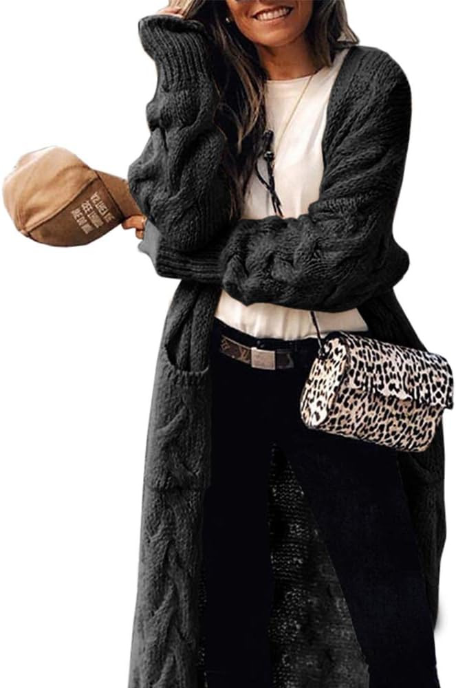 ZIWOCH Women's Long Cardigan Coats Cable Knit Casual Open Front Long Sleeve Loose Sweater with Po... | Amazon (US)