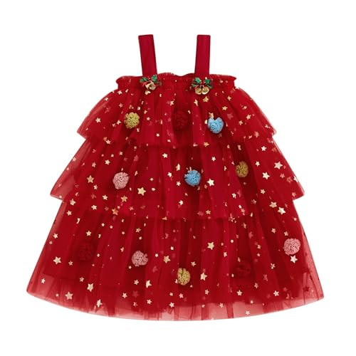 Toddler Baby Girl Christmas Dress Star Sequin Layered Tutu Tulle Dress Girls Cake Smash Xmas Tree Dresses (US, Age, 1 Year, 2 Years, Red) | Amazon (US)