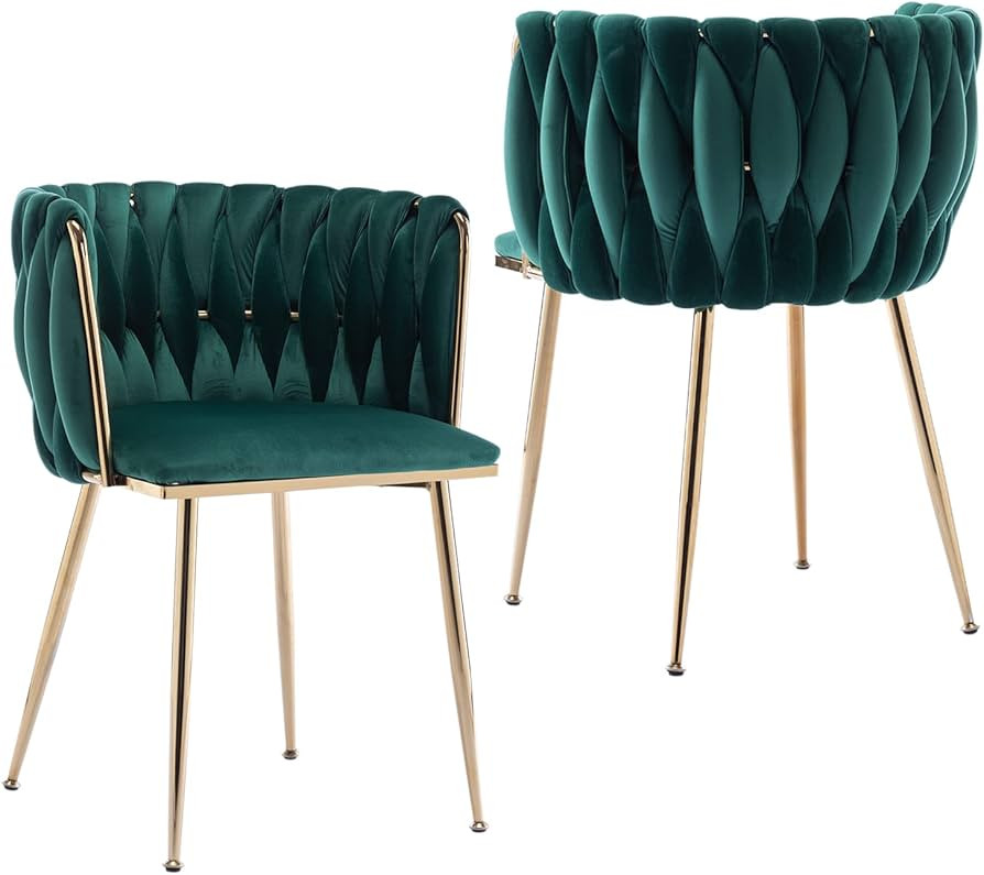 Kiztir Velvet Dining Chairs Set of 2, Upholstered Dining Room Chairs with Gold Metal Legs, Luxury... | Amazon (US)
