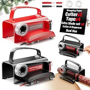 2-Pack Wrapping Paper Cutter with Wheels & Tape Dispenser - Gift Wrap Tool Kit with Replaceable B... | Amazon (US)