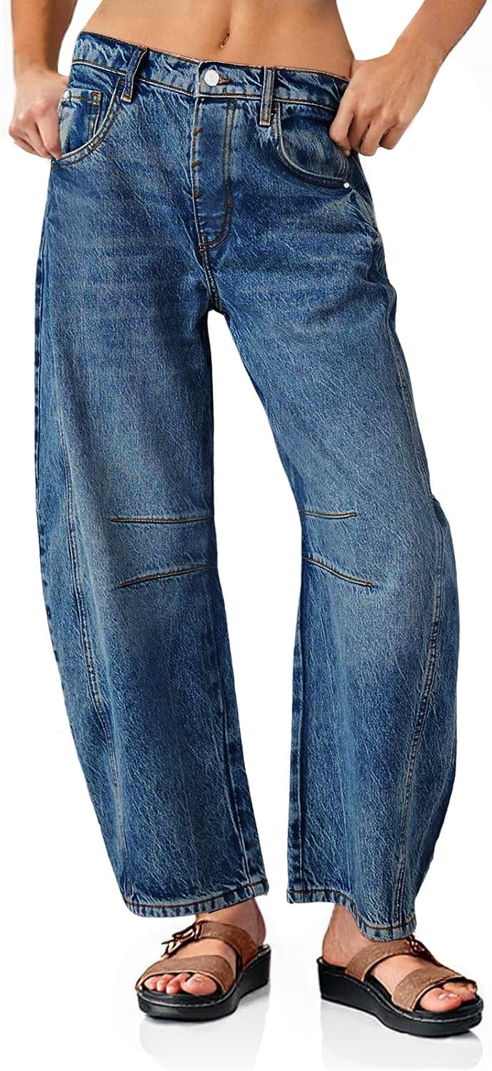 Womens Baggy Boyfriend Jeans Wide Leg Mid Rise Barrel Ankle Pants | Amazon (US)