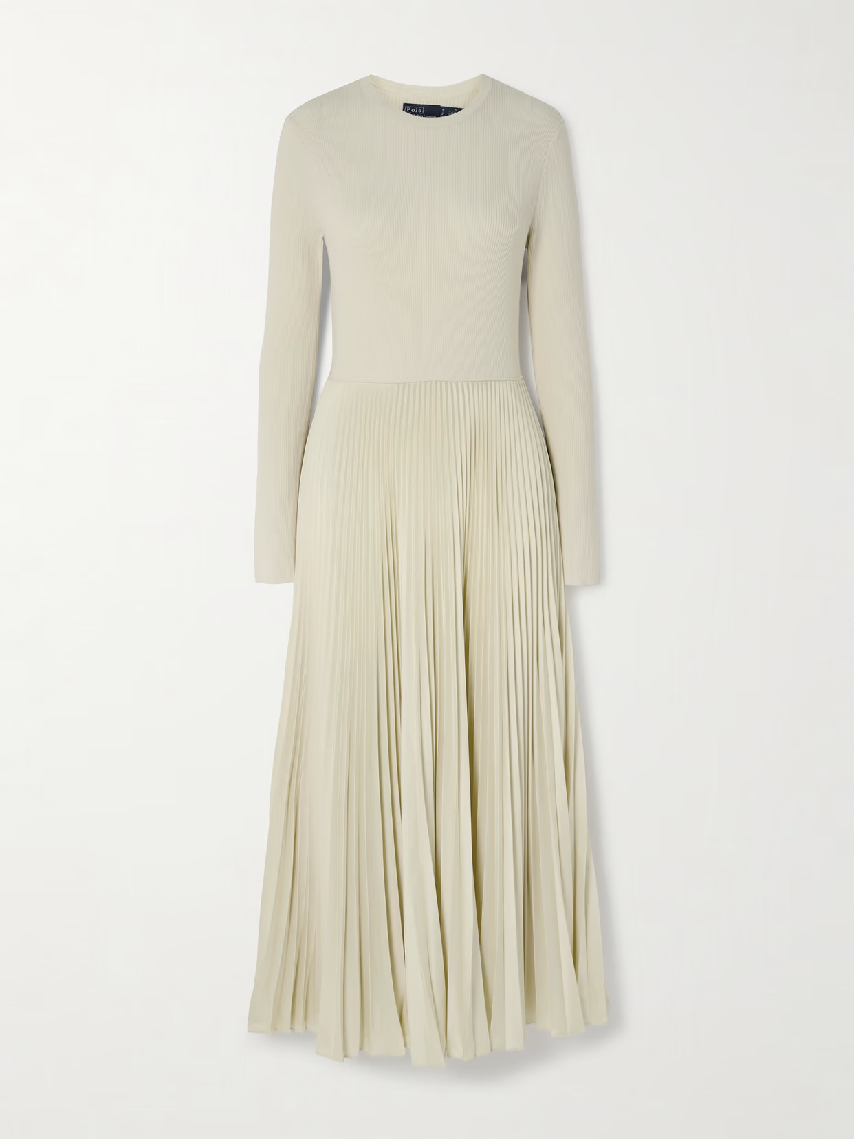 Polo Ralph Lauren - Pleated Wool Ribbed-knit Midi Dress - Cream | NET-A-PORTER (US)