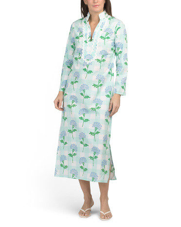 Long Sleeve Classic Gingham Floral Print Caftan Midi Dress | Dresses | Marshalls | Marshalls