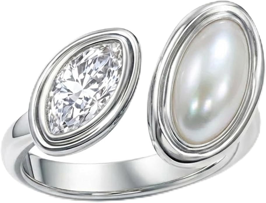 Mchic Adjustable Chunky Rings for Women: Dainty Natural Gemstone Ring Stainless Steel 18K Gold/Si... | Amazon (US)
