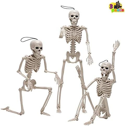 JOYIN 3 PCS 16” Halloween Hanging Skeletons Full Body Stretchy Realistic Human Plastic Bones with Mo | Amazon (US)