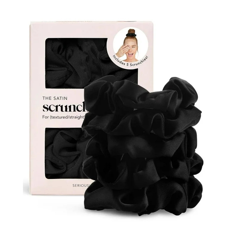 Kitsch Satin Hair Scrunchies, Black, 5 Pack | Walmart (US)