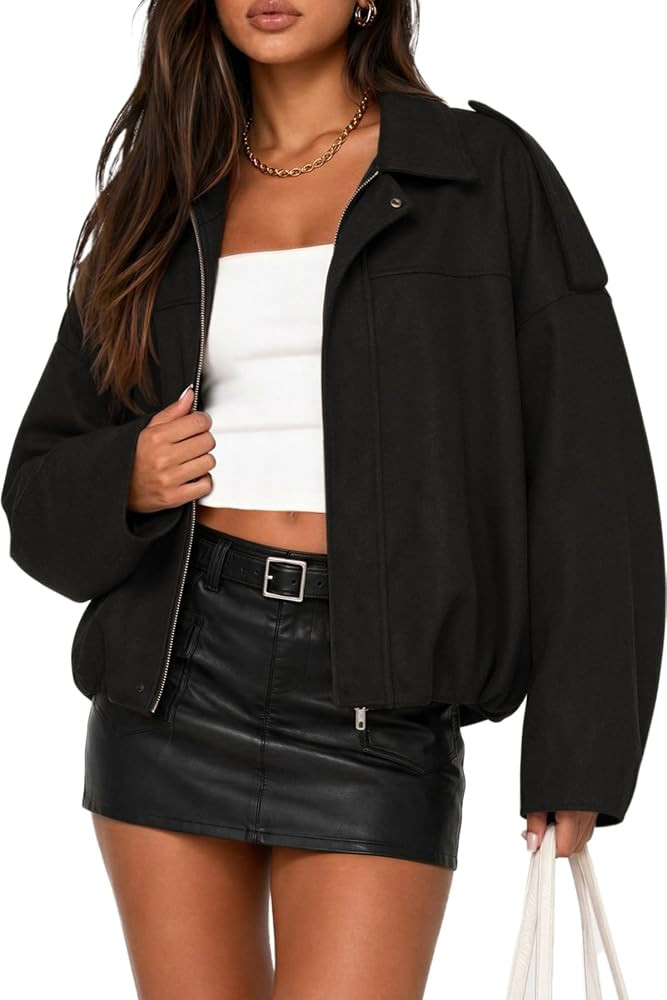 CHYRII Womens Faux Suede Bomber Jacket Fall Oversized Long Sleeve Coats | Amazon (US)