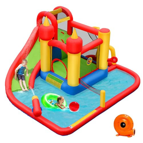 HONEY JOY Inflatable Water Slide, 7 in 1 Toddler Giant Blow Up Bouncy Water Park w/Splash Pool, Outdoor Water Bounce House Water Slides Inflatables for Kids and Adults Backyard(with 740w Blower) | Amazon (US)