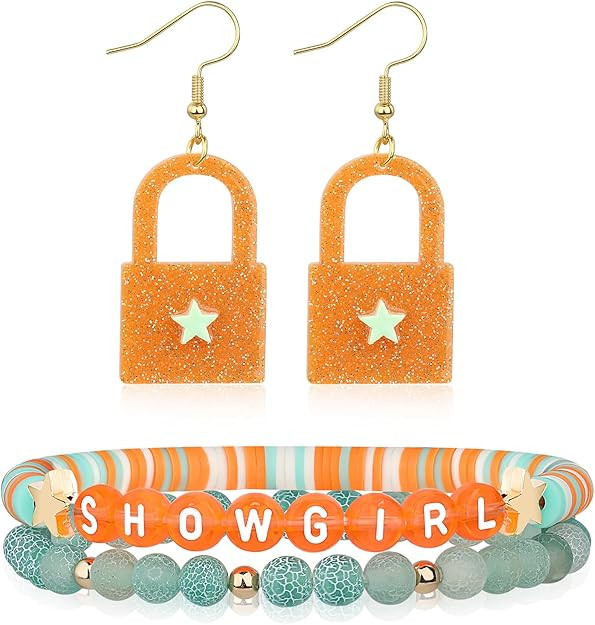 YELLOWPEACH Showgirl Earrings Bracelets Set Orange Green Tour Concert Inspired Outfit Match Jewle... | Amazon (US)