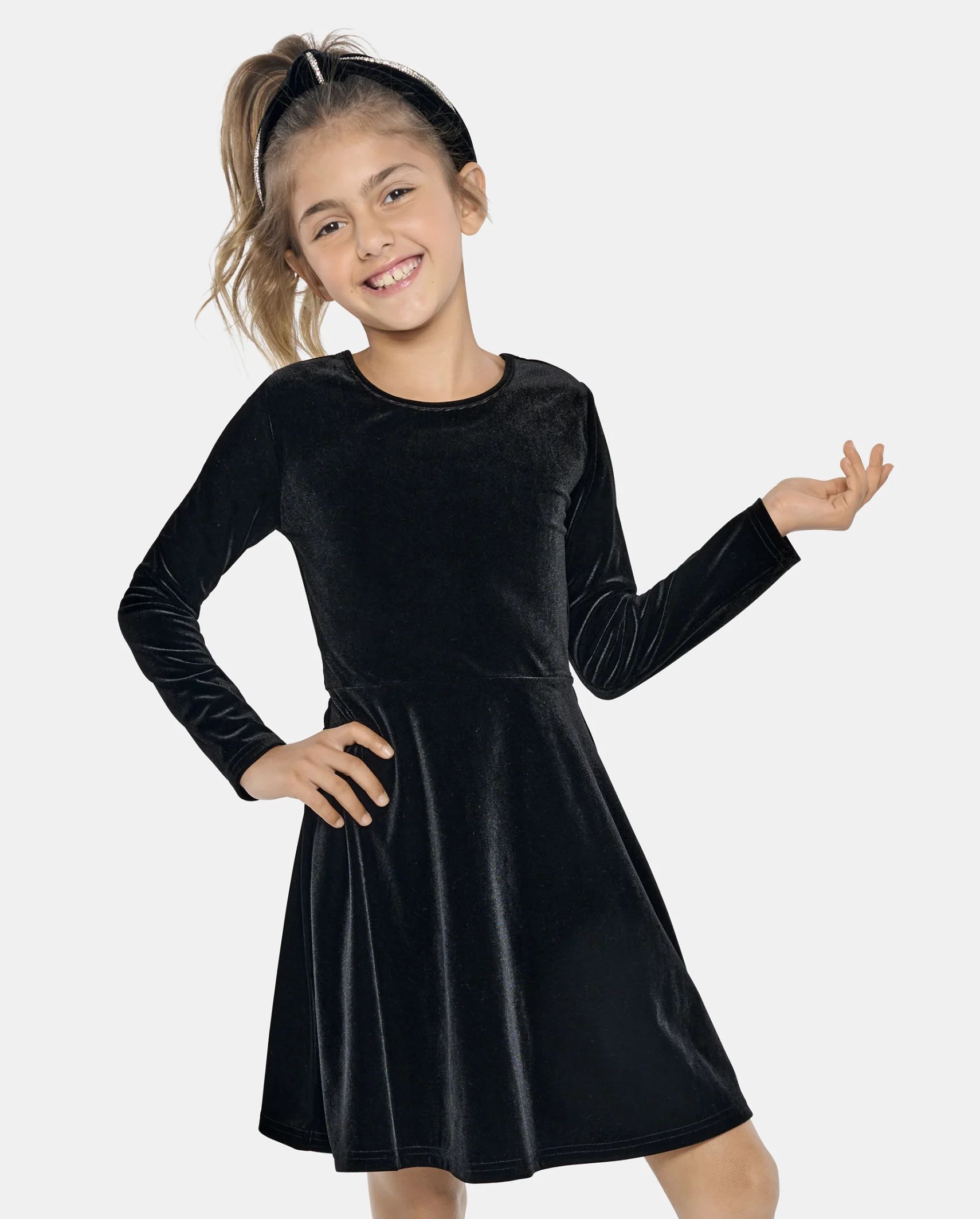 Girls Velour Skater Dress - black | The Children's Place