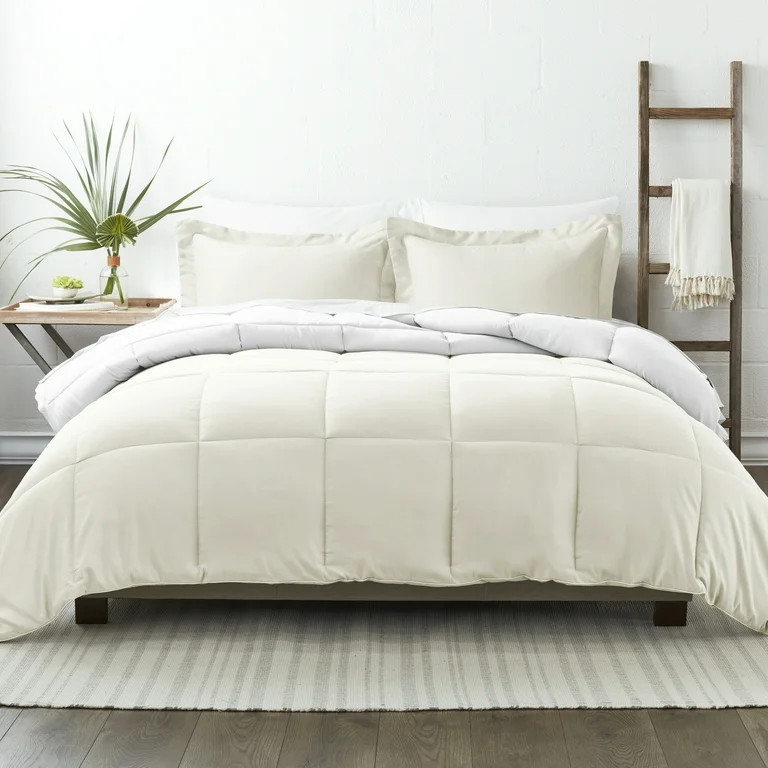 Noble Linens 3-Piece White & Ivory Reversible Down Alternative Comforter Set, King/Cal King | Walmart (US)