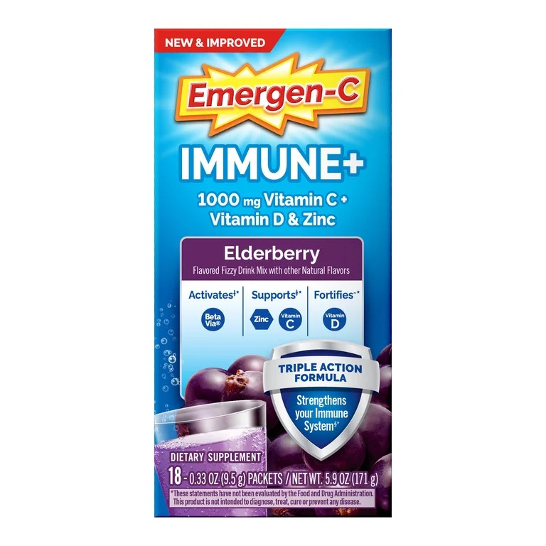 Emergen-C Immune+ Vitamin C Powder Supplement for Immune Support, Elderberry, 18 Ct | Walmart (US)