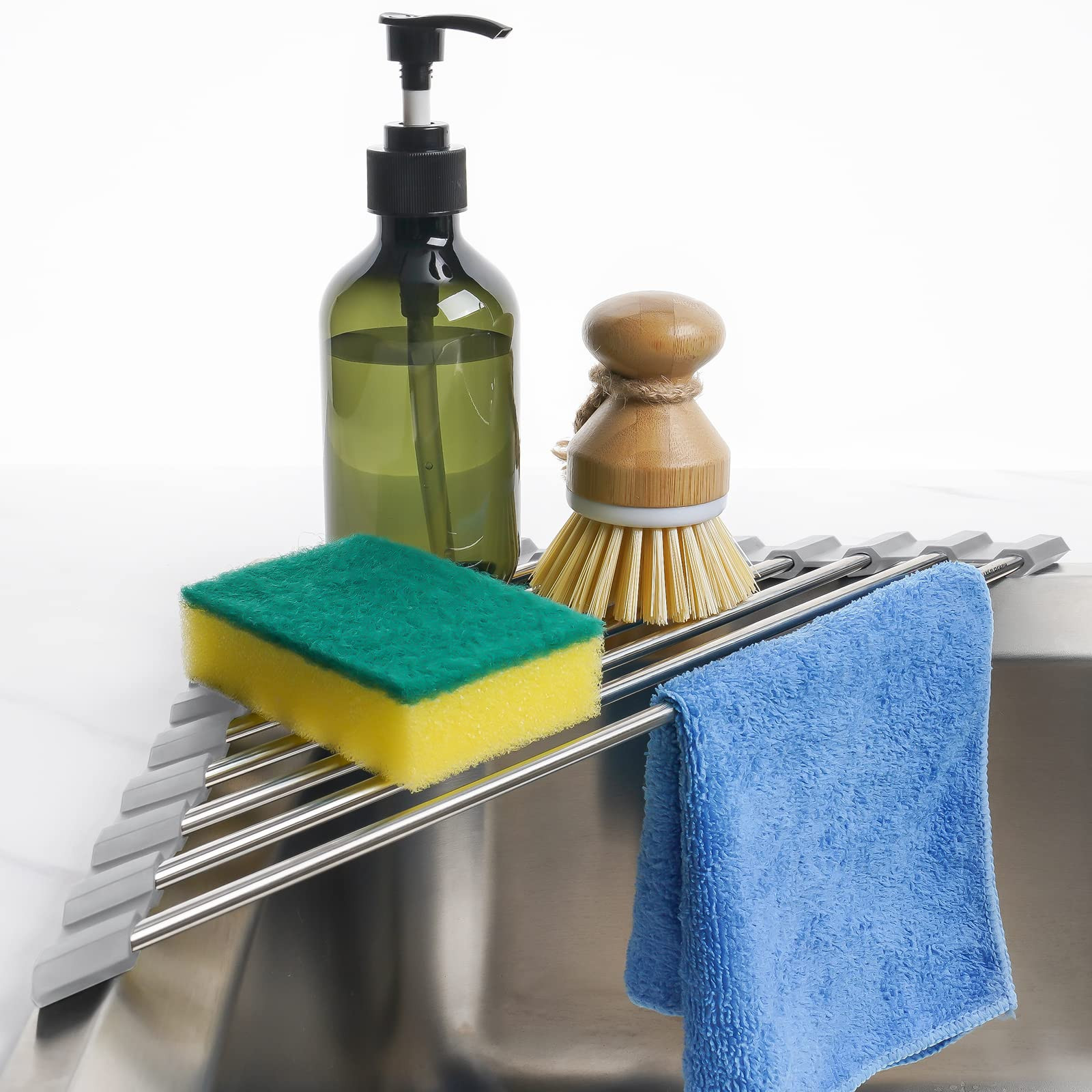 Tomorotec Triangle Roll-Up Dish Drying Rack for Sink Corner Small Foldable Stainless Steel Over T... | Amazon (US)