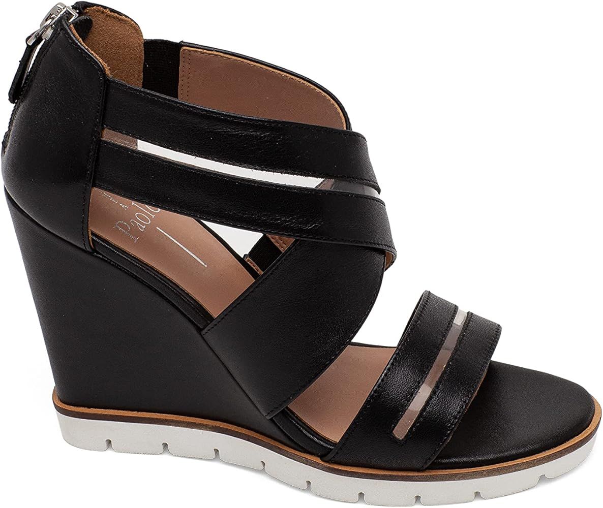 Linea Paolo - ELANA - High Wedge Leather Cage Sandal with Vinyl Details | Amazon (US)
