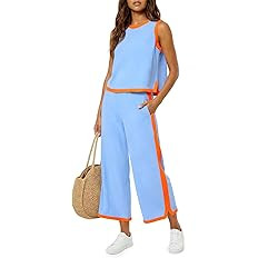 Fisoew Womens 2 Piece Outfits Summer Sleeveless Wide Leg Capris Tracksuits Casual Cotrast Colors ... | Amazon (US)