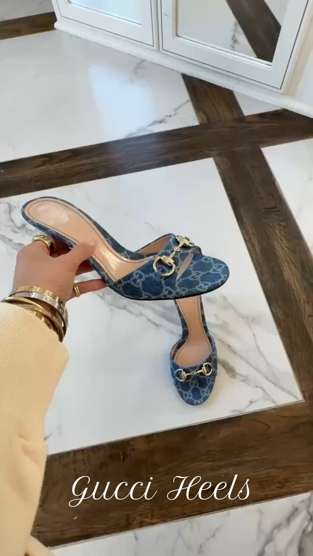 Obsessed with these! The denim will go with just about anything this summer!! 

Gucci, Gucci heels, Summer heels, Emily Gemma