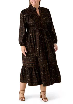 Plus Size Long Sleeve Midi Tie Belt Dress | Belk
