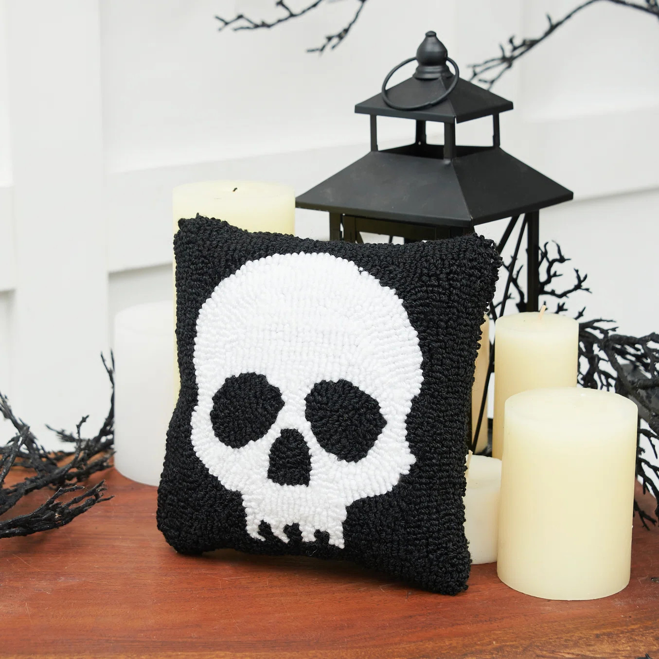 Skull Halloween Hooked Throw Pillow | Wayfair North America