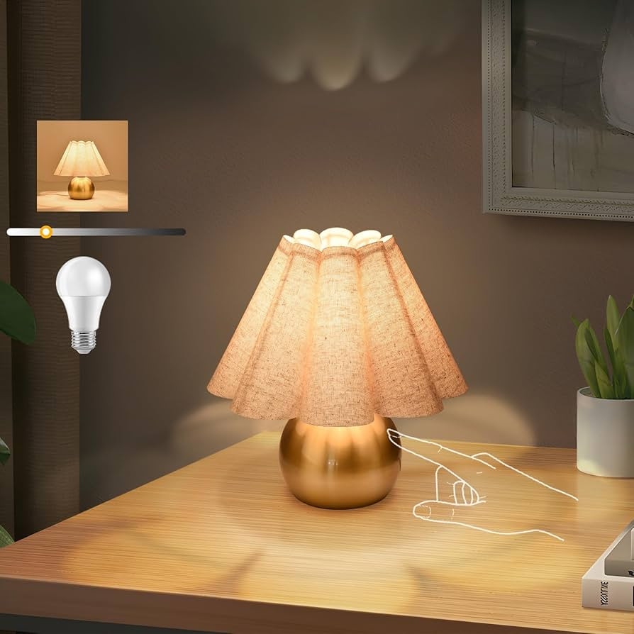 Gold Small Touch Control Table Lamp for Bedroom, Brass Gold Bedside Lamps for Nightstand, Cute Mi... | Amazon (US)