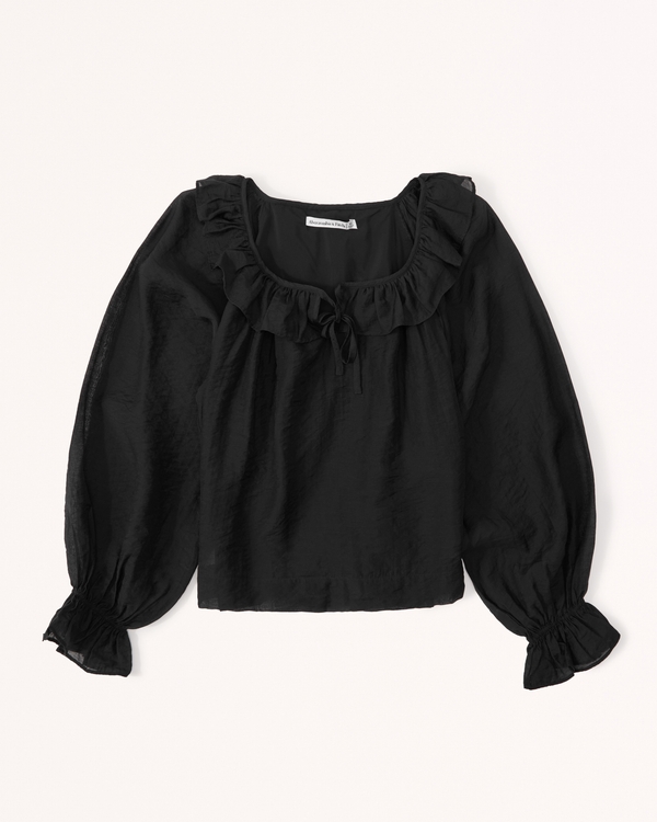 Long-Sleeve Ruffle Collar Top | Abercrombie & Fitch (US)