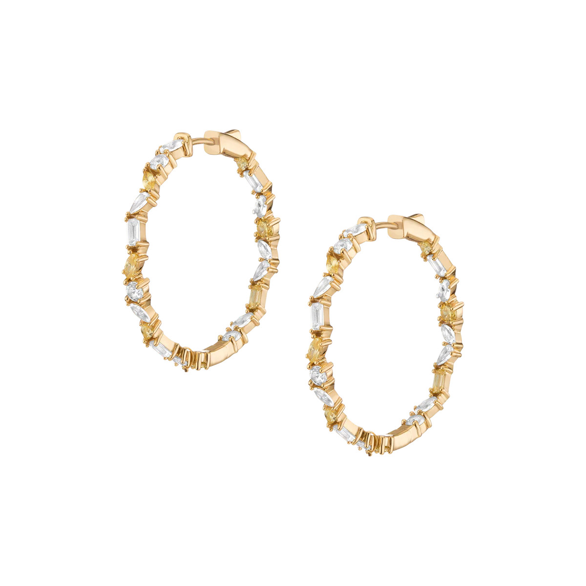 Lab Grown White Sapphire and Canary Mixed Shape Hoop Earrings | AUrate New York